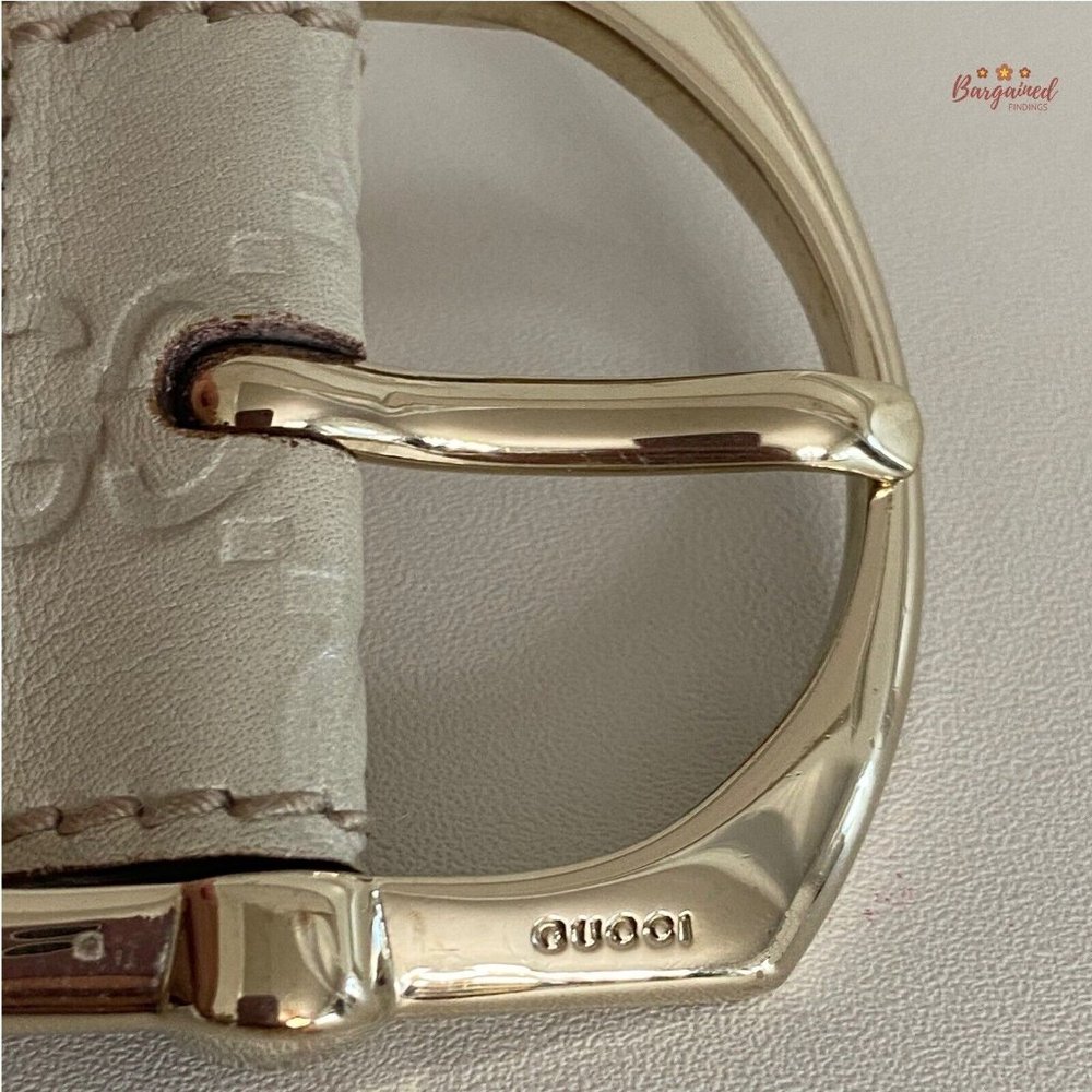 Authentic Gucci Cream GG Embossed Signature Leather Gold Pin Buckle Belt 85/34 - Picture 2 of 14